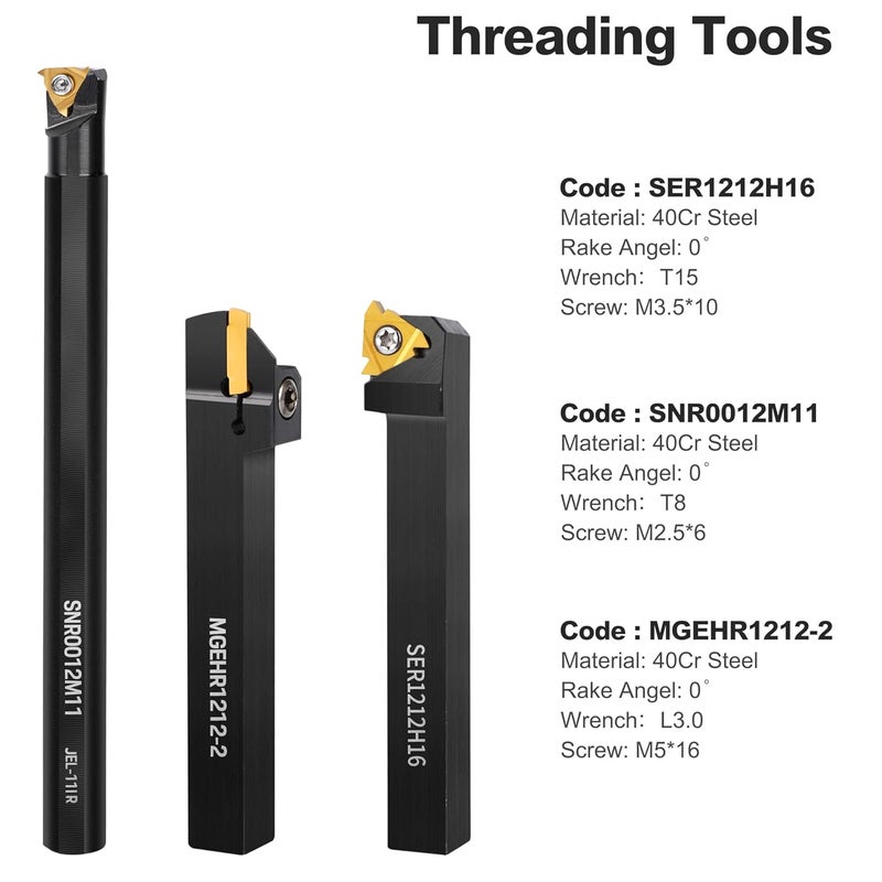 IWONGO Lathe Turning Tool Kit, 7pcs 1/2'' Indexable Metal Lathe Tool Holders with 14pcs Carbide Inserts, for Turning, Boring, Grooving, Cutting & Threading, for Professionals & DIY Enthusiasts - Image 5